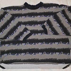 Crazee Wear 90s Vintage Gray and Black Striped Long Sleeve Shirt Batwing Sleeves